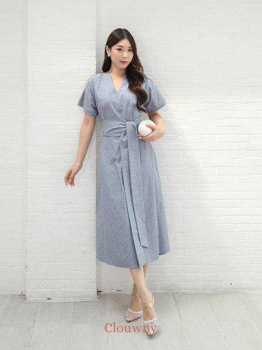 Cava Obi Kimono V-Dress - Blue