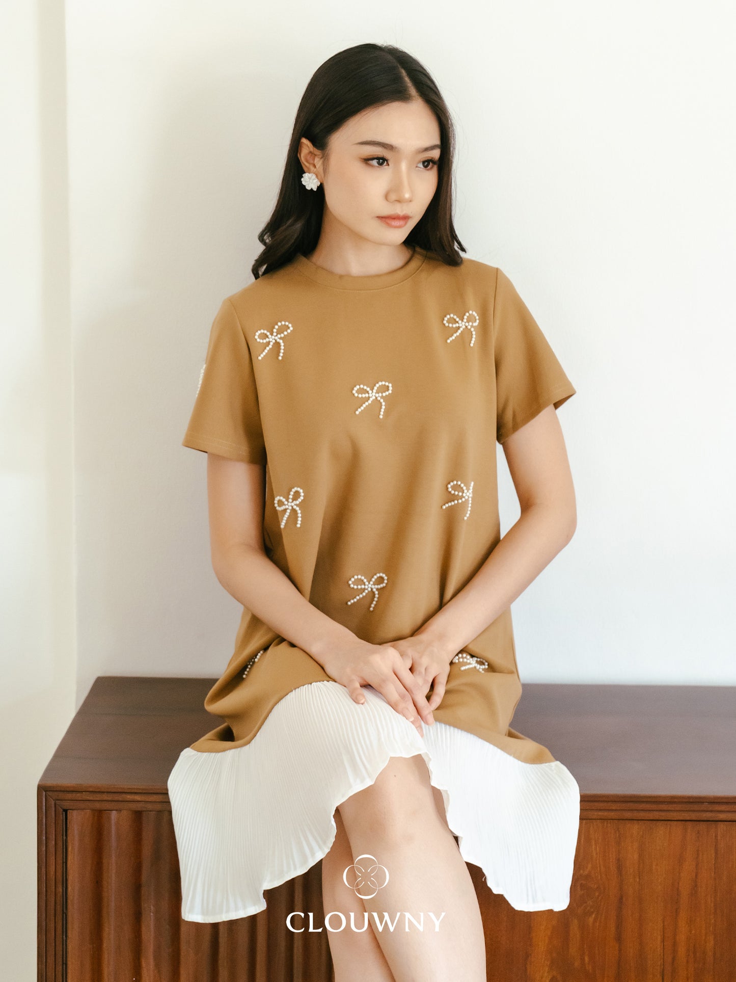 Dania Bow Dress - Khaki