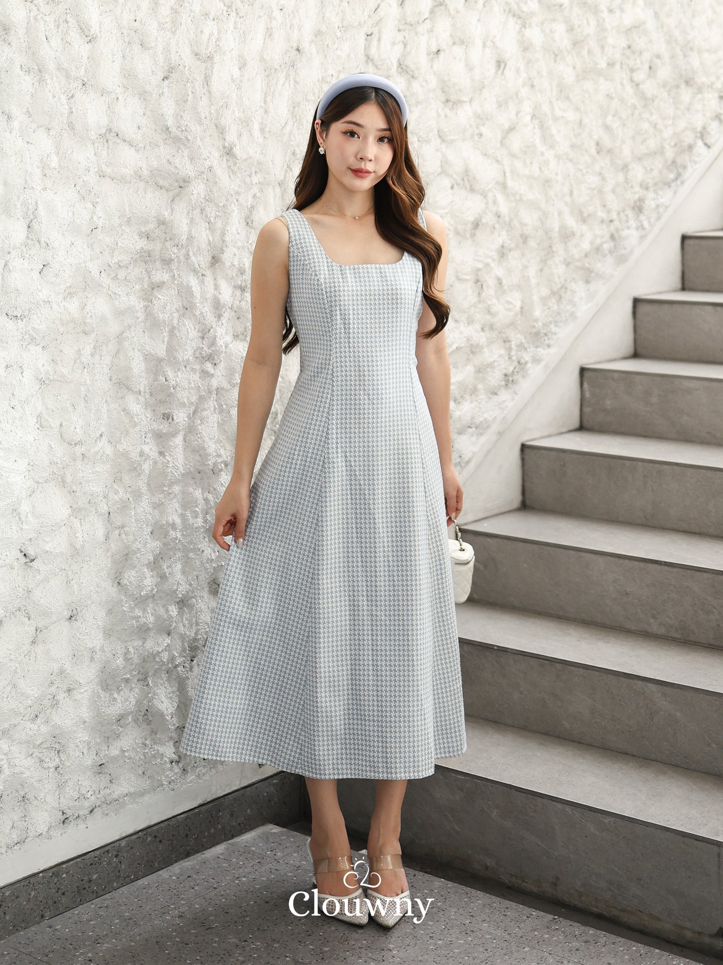 Callaia Houndstooth Dress - Blue