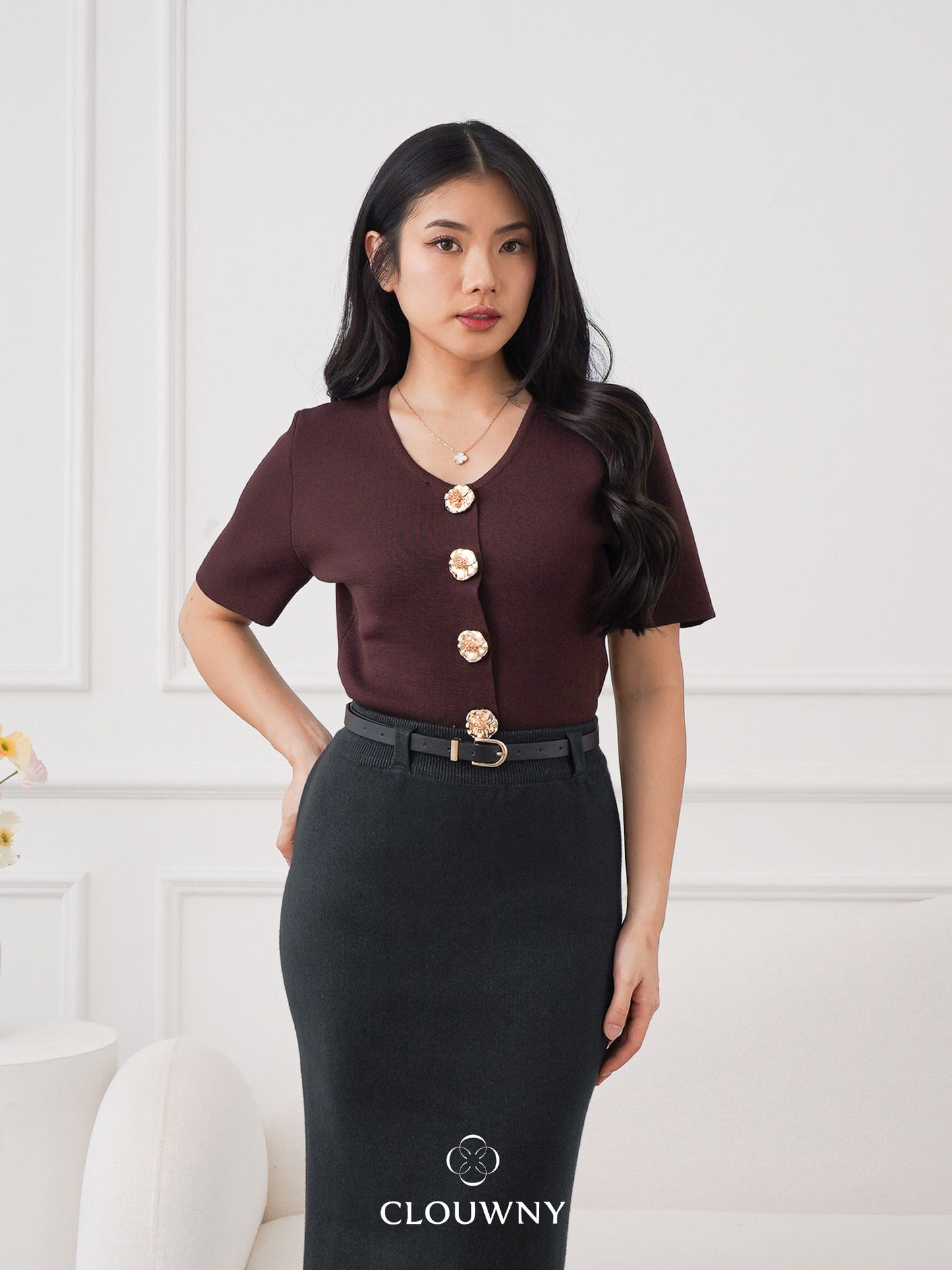 Valencia Peplum Button Top - Coffee