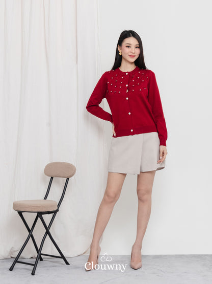 Anya Button Knit Cardigan - Maroon