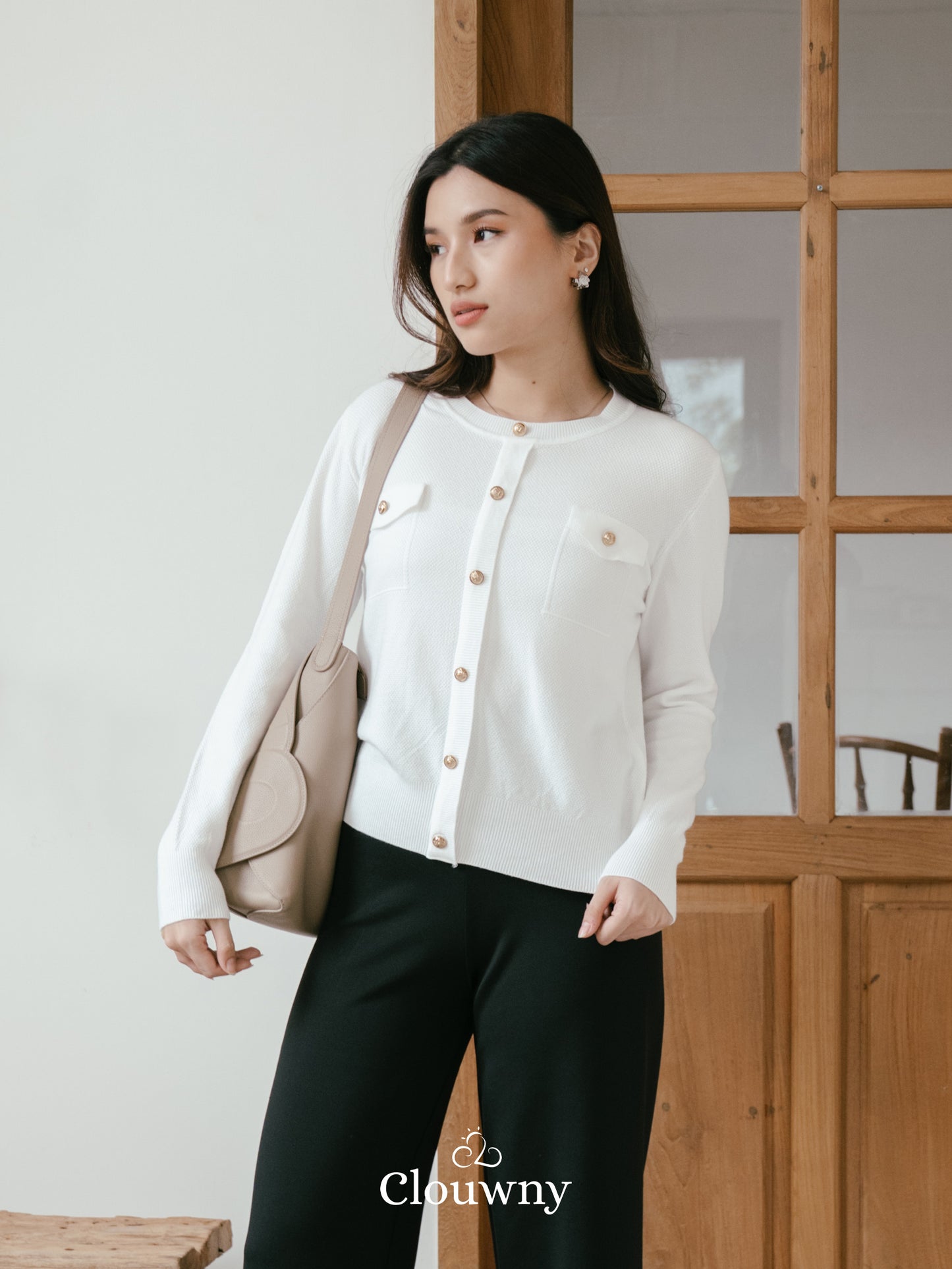 Pomp Button Top - White