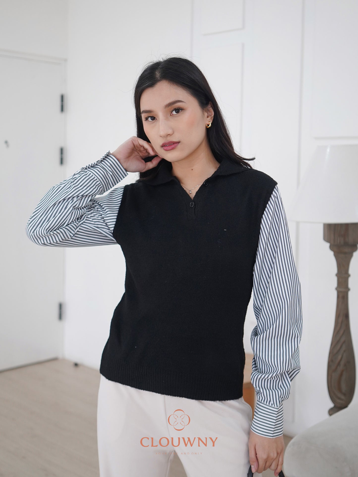 Enji Combi Stripes Top - Black