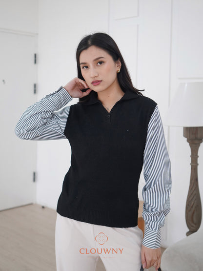 Enji Combi Stripes Top - Black