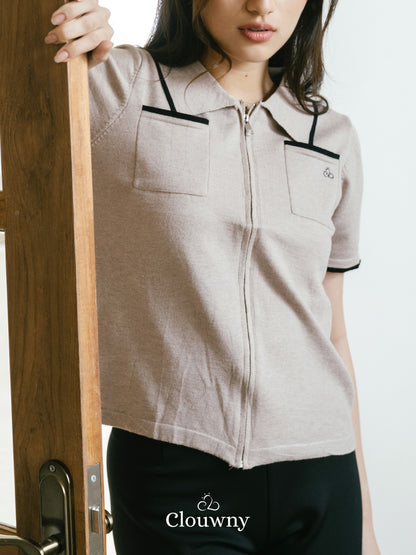 Mesa List Zipper Top - Beige