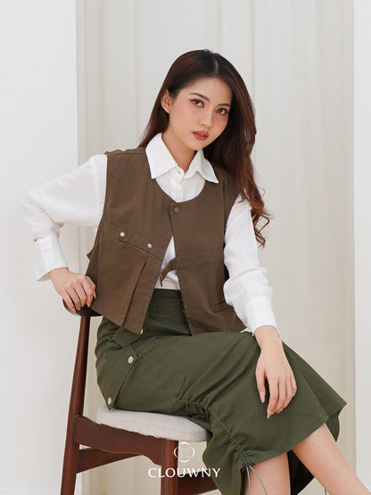 Christa Button Vest - Army