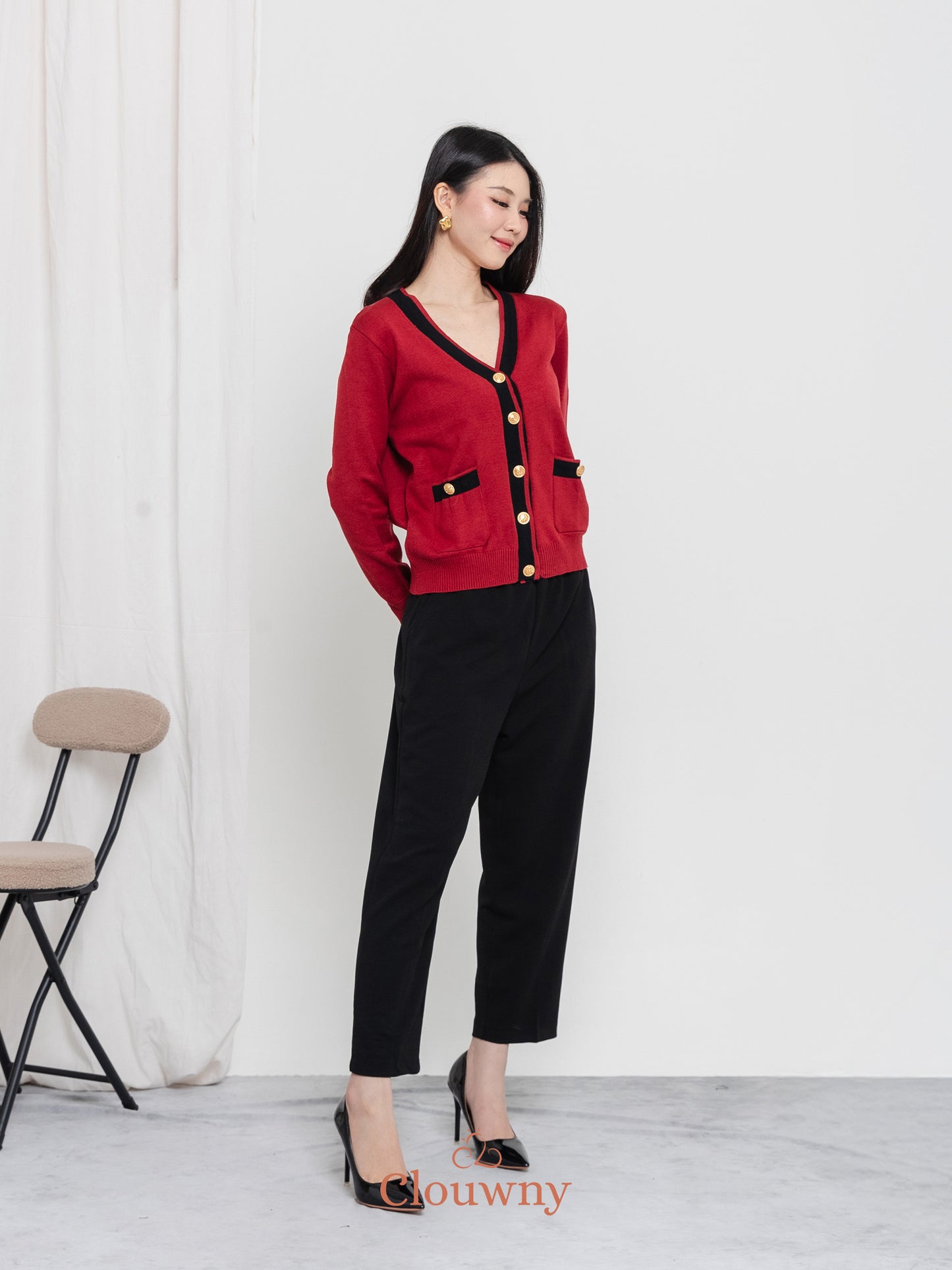 Morza Button Knit Cardigan - Maroon