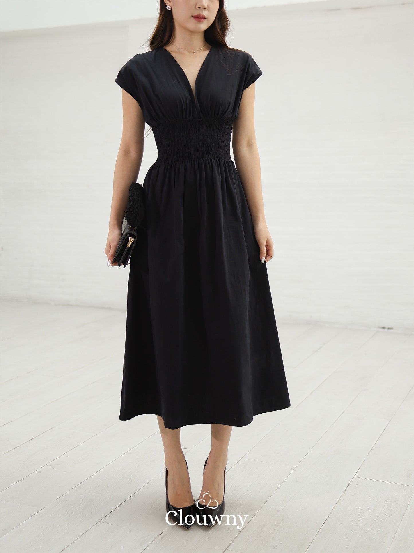 Orin Rubber Vneck Dress - Black