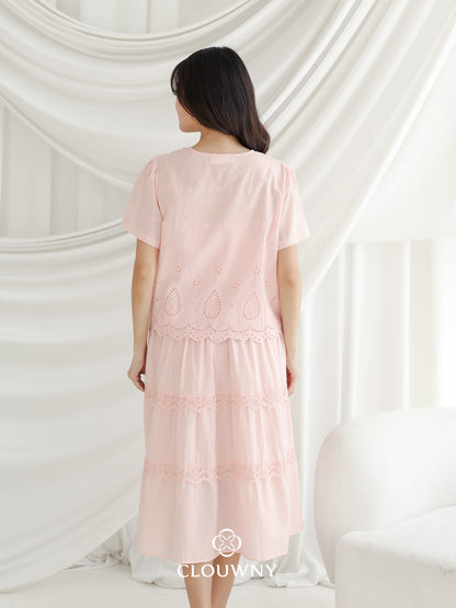Katama Tiered Broderie Dress - Pink