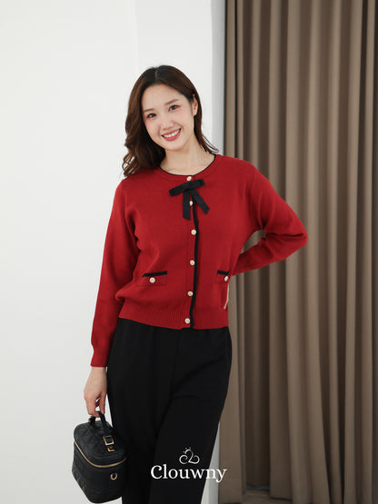 Fedora Button Knit Cardigan - Maroon