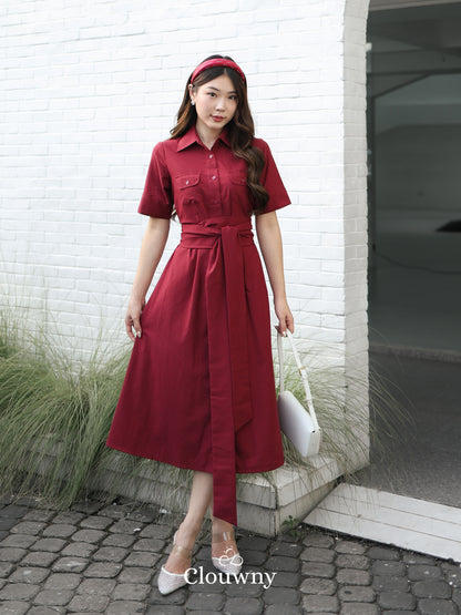 Standford Button Dress - Maroon