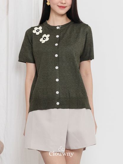 Alen Flower Knit Top - Army