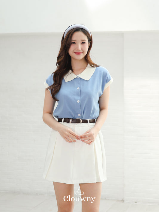 Dava Collar Knit Top - Blue