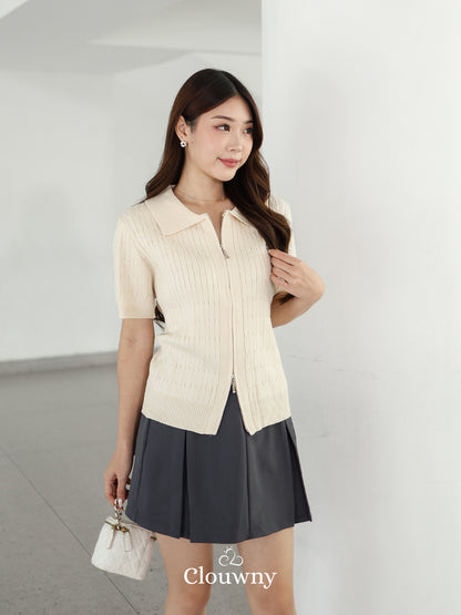 Selma Zipper Knit Top - Cream