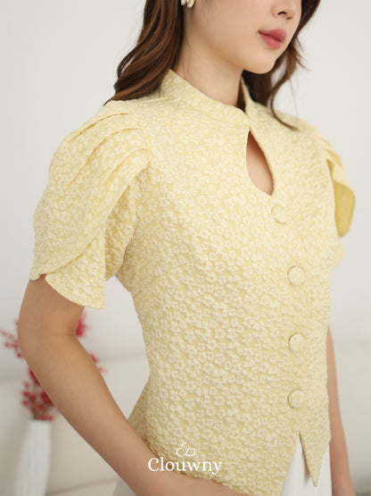 Jiro Button Qipao Top - Yellow