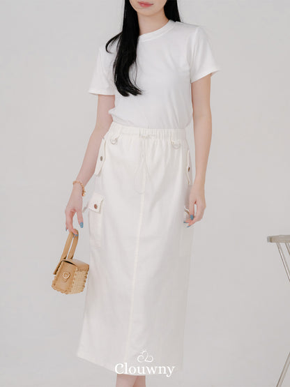 Kaze Cargo Denim Skirt - White