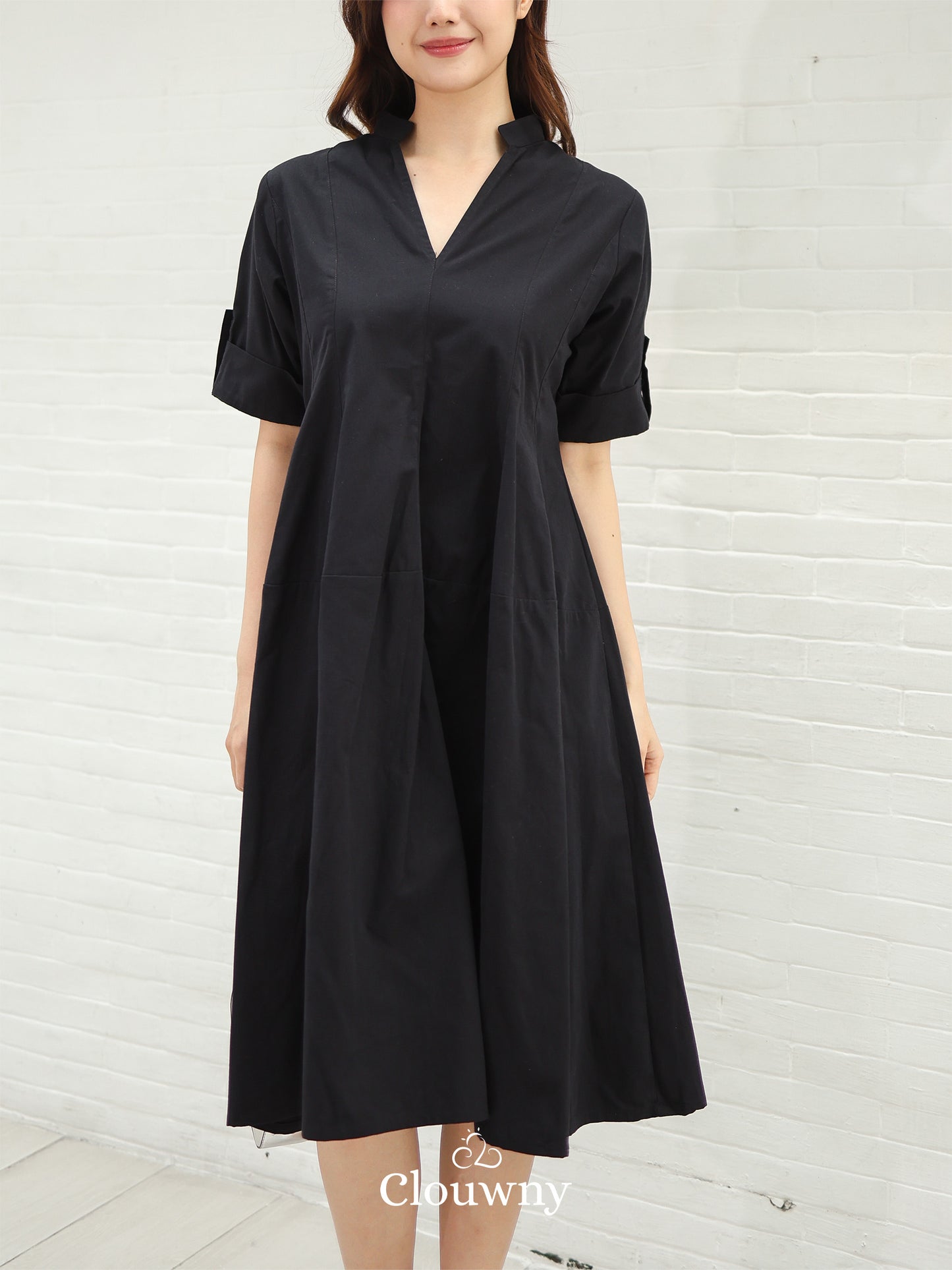 Mayi Loose Vneck Dress - Black