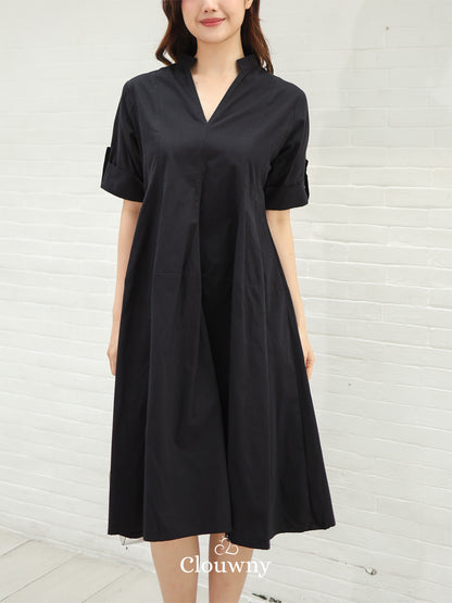 Mayi Loose Vneck Dress - Black