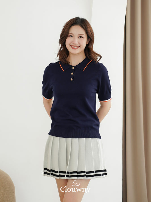 Domitia Polo Knit Top - Navy