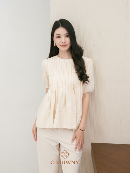 Elysia Pleated Top - Cream