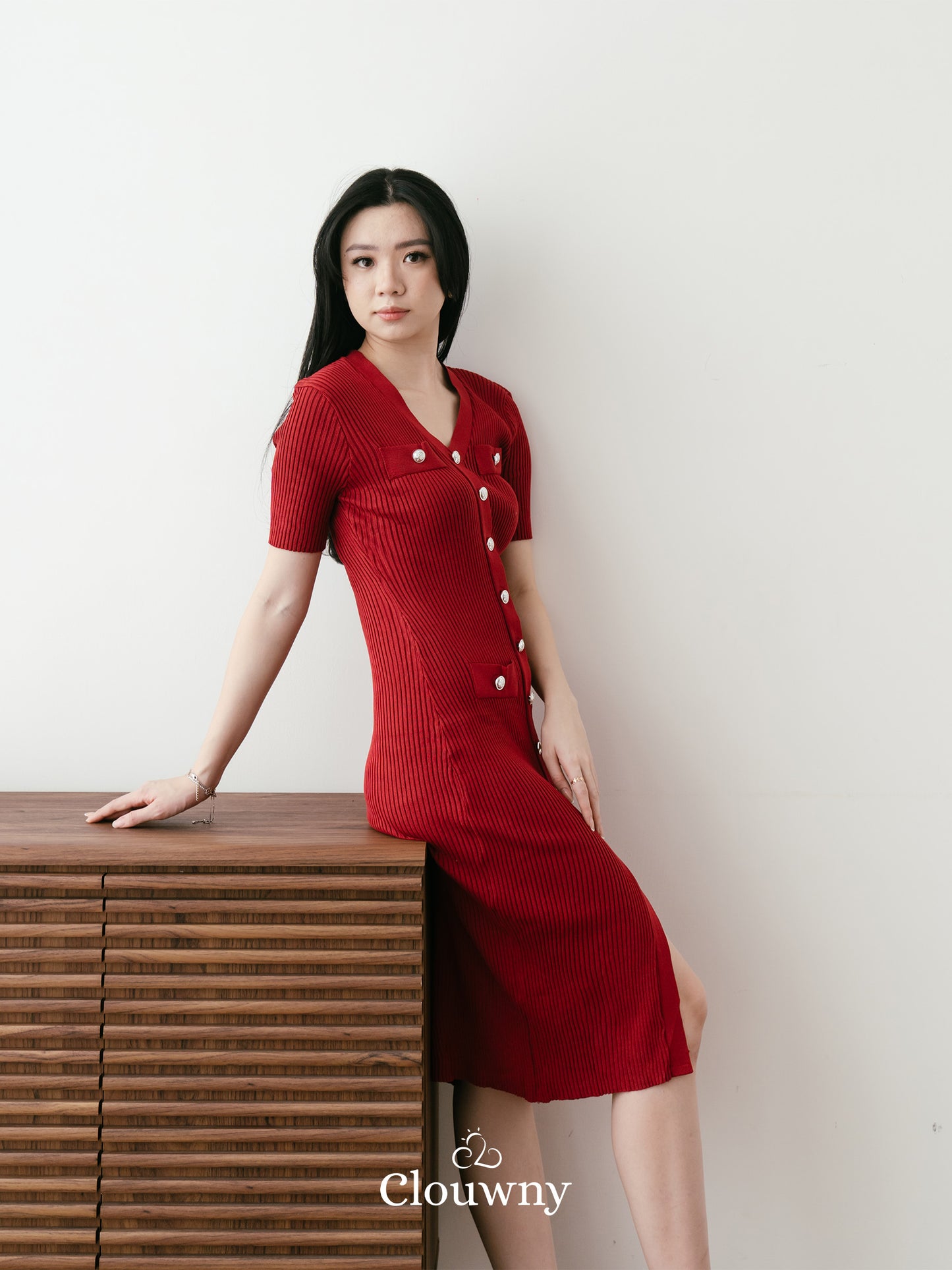 Edmond Button Dress - Maroon