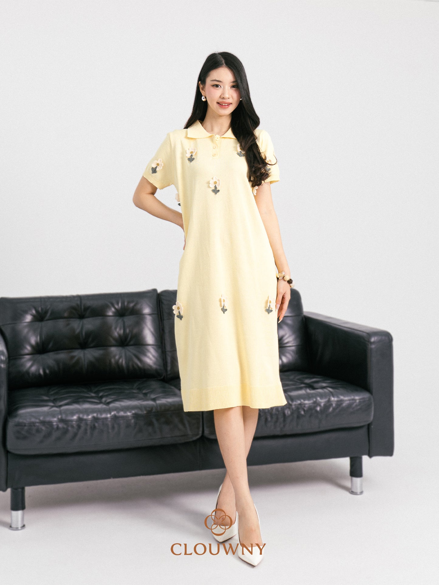 Anetha Flower Knit Dress - Yellow