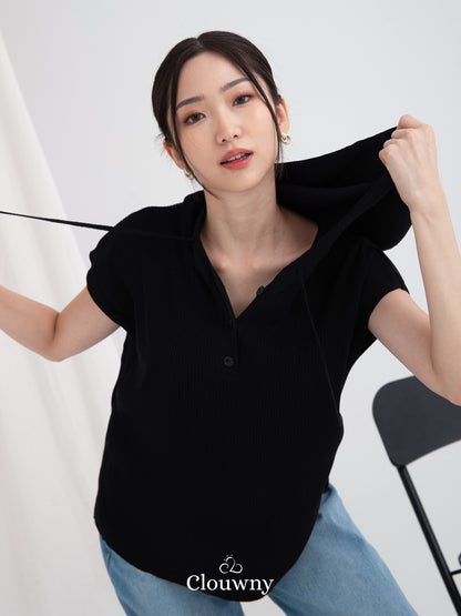 Oswald Hoodie Knitt Top - Black