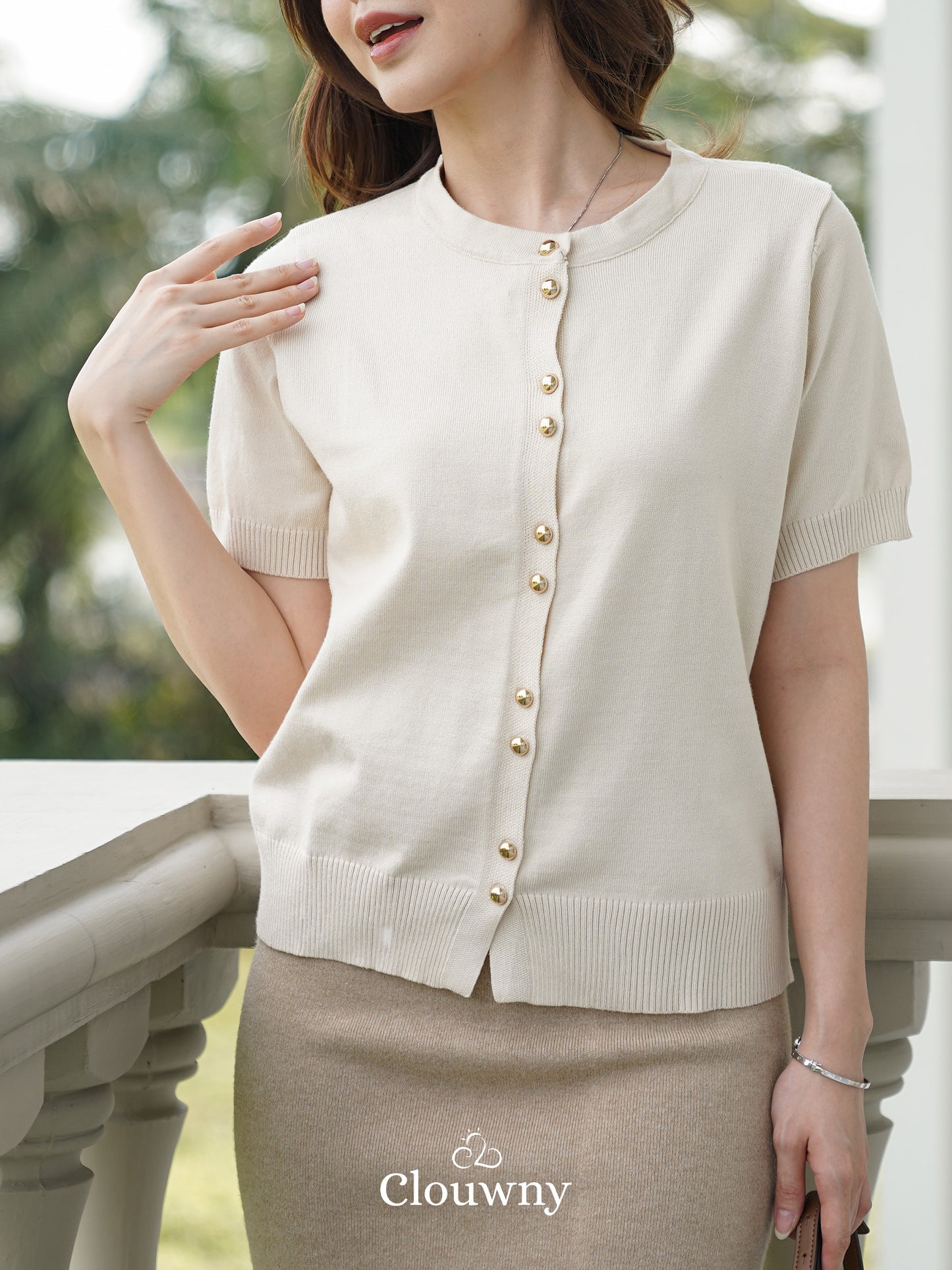 Rizel Double Button Top - Cream
