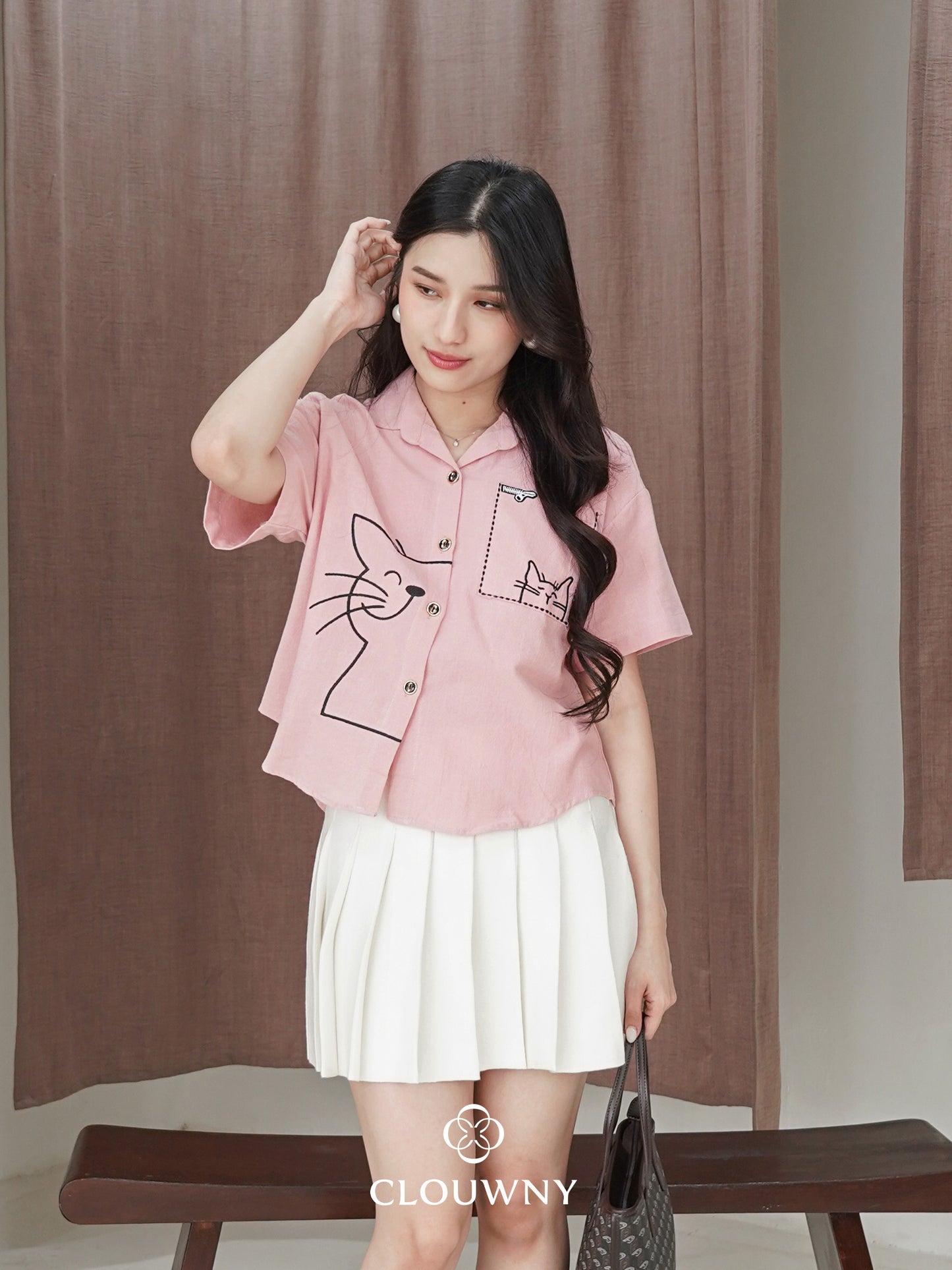 Catty Button Cotton Shirt - Pink