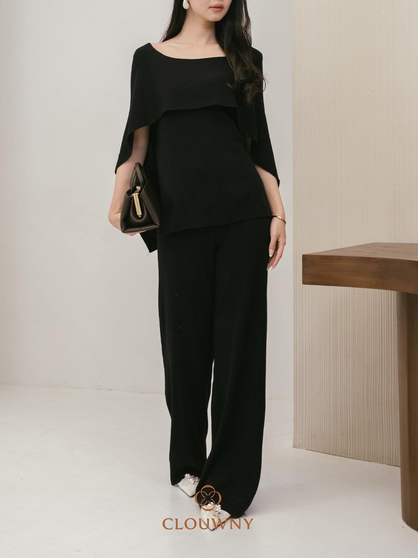 Viona Cape Knit Set - Black