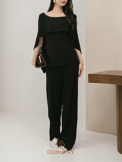 Viona Cape Knit Set - Black