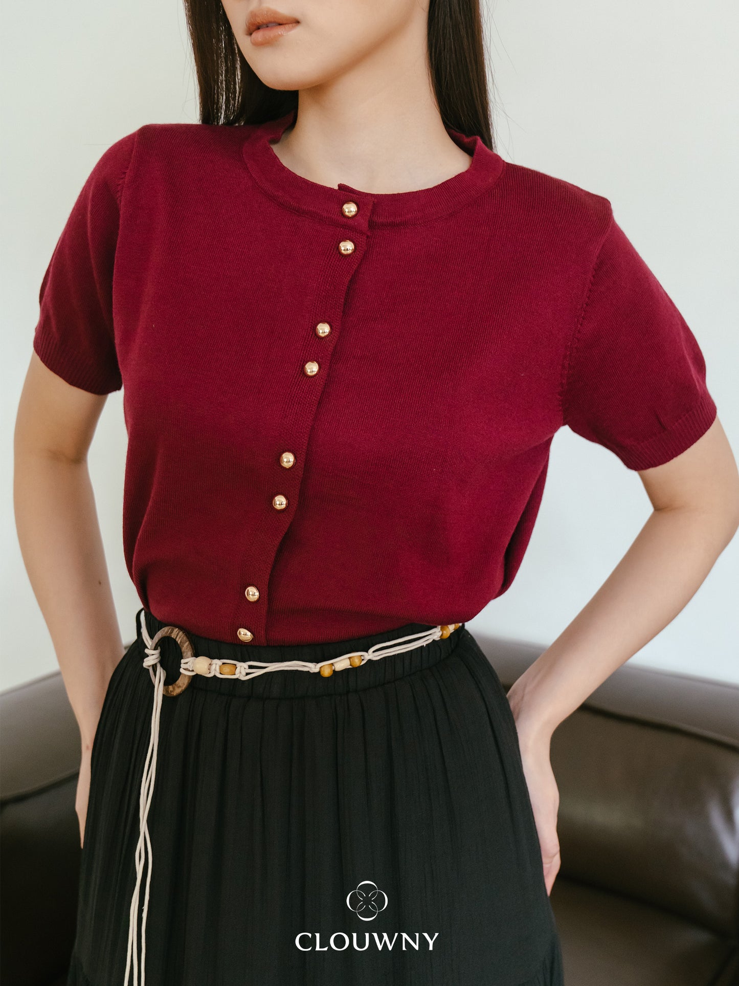 Rizel Double Button Top - Maroon