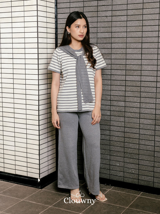 Crystal Scarf Knit Set - Grey