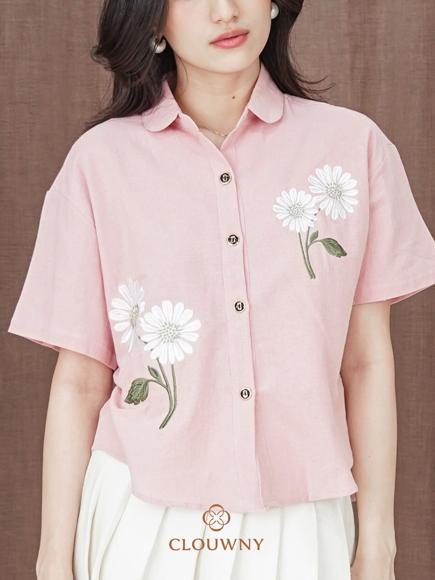 Sheryl Flower Cotton Shirt - Pink