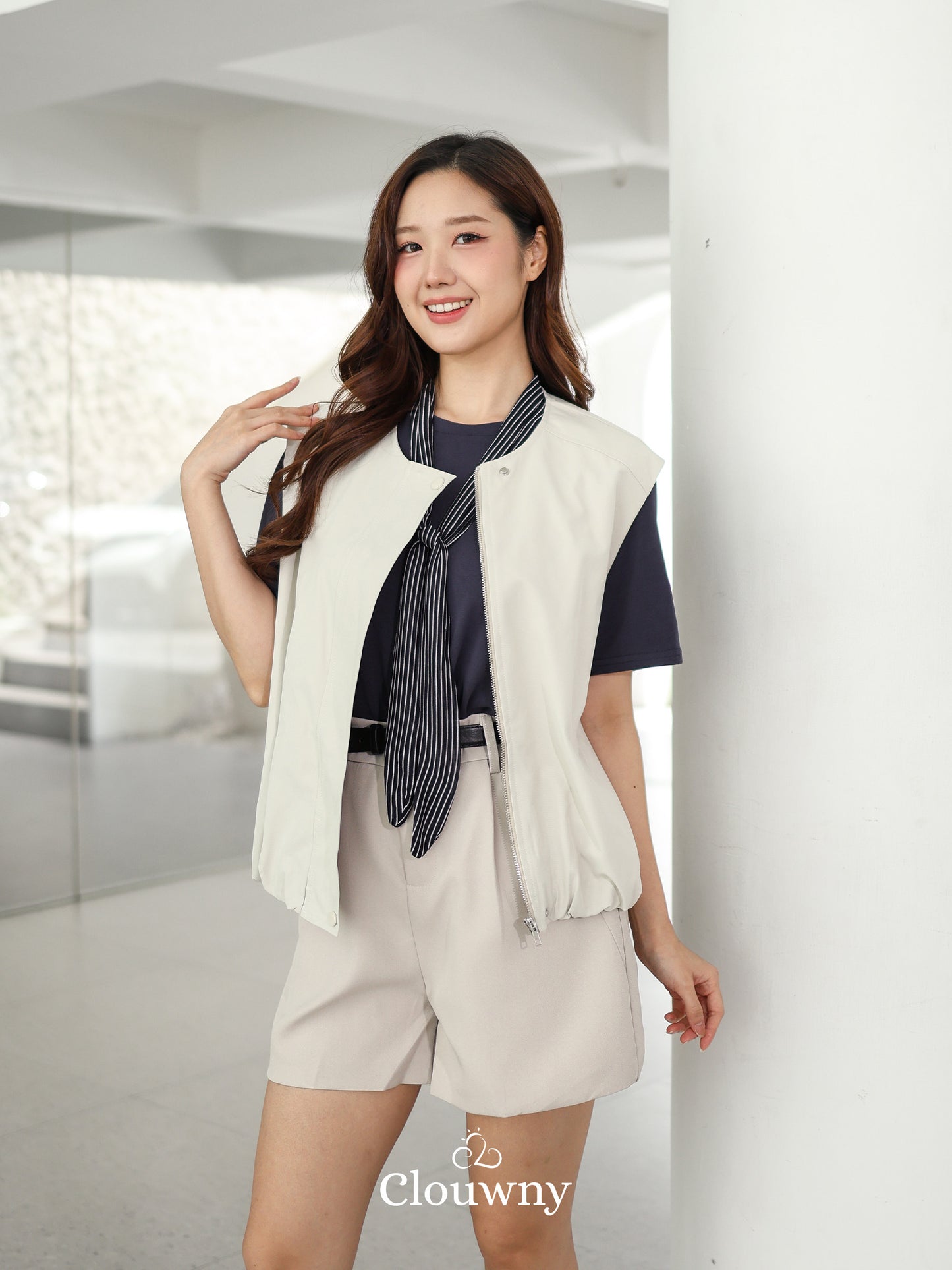 Lucas Scarf Knit Top - Navy