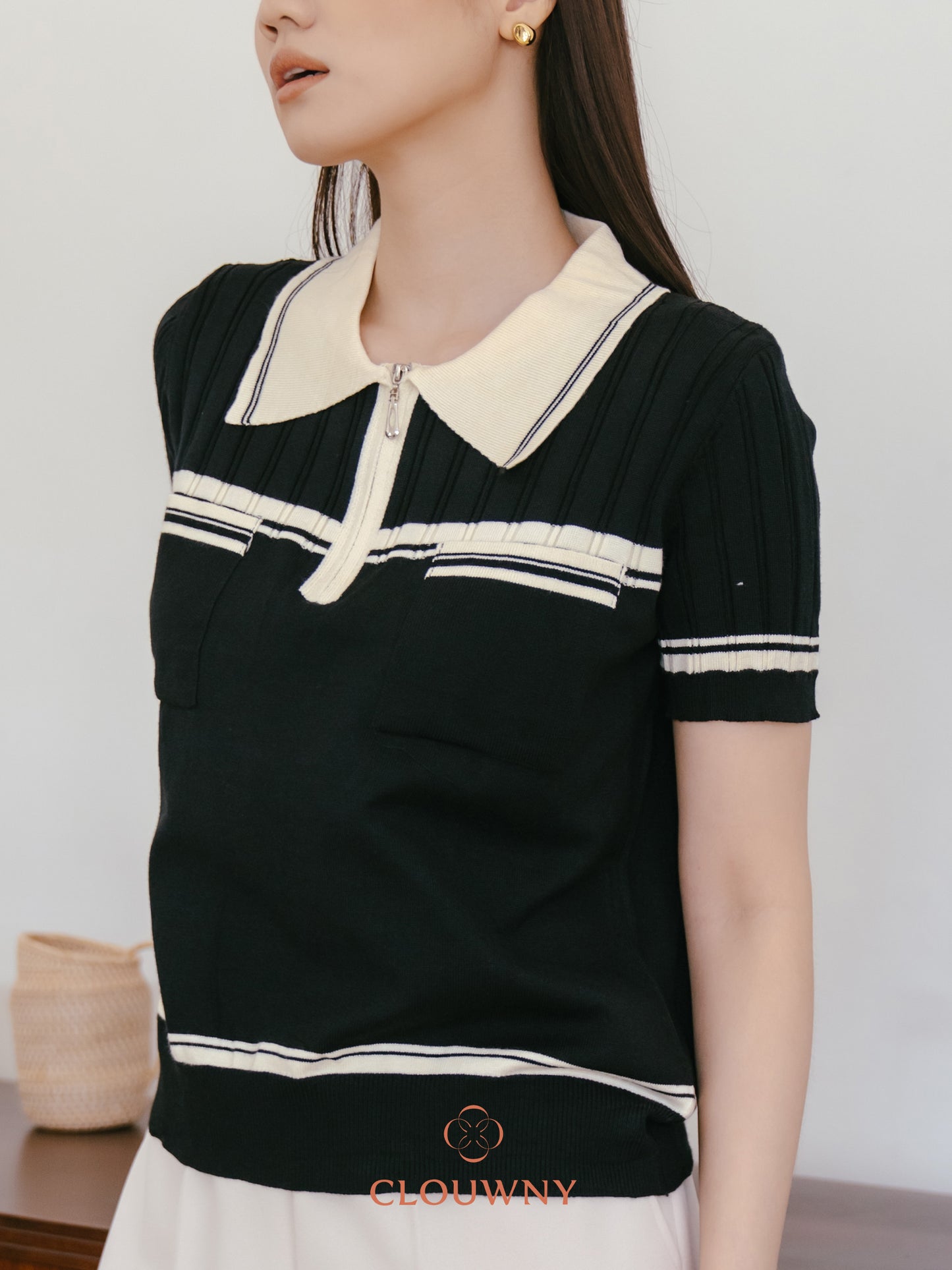 Lanna Zipper Knit Top - Black