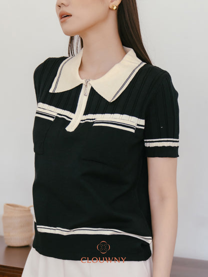 Lanna Zipper Knit Top - Black