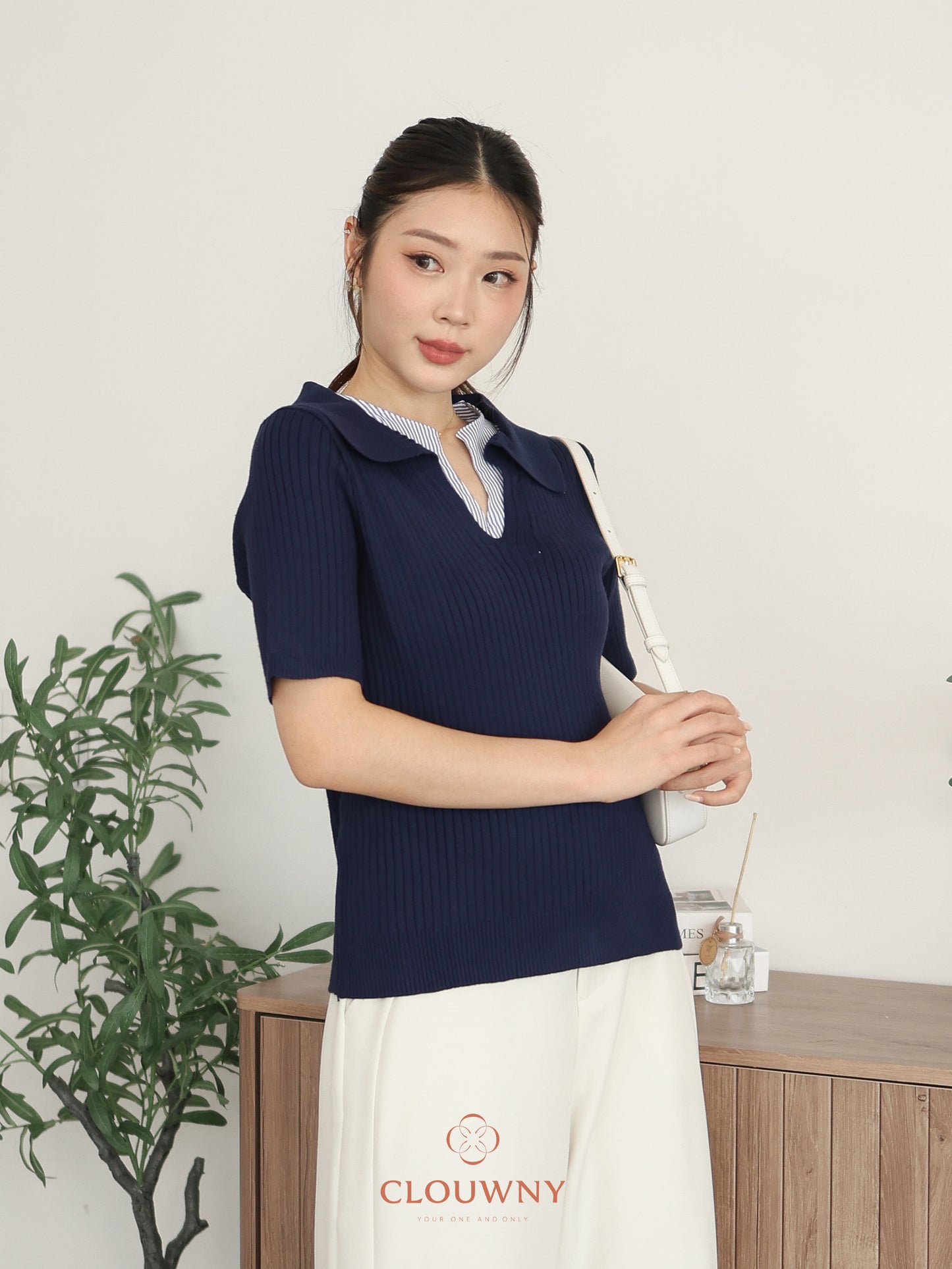 Raquel Combi Knit Top - Navy