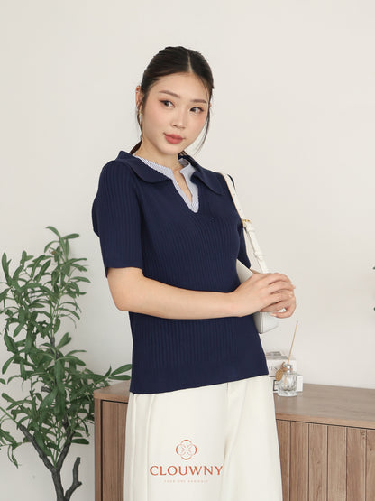 Raquel Combi Knit Top - Navy