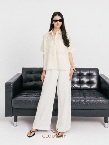 Kornelia Flower Embroidery Shirt - Yellow