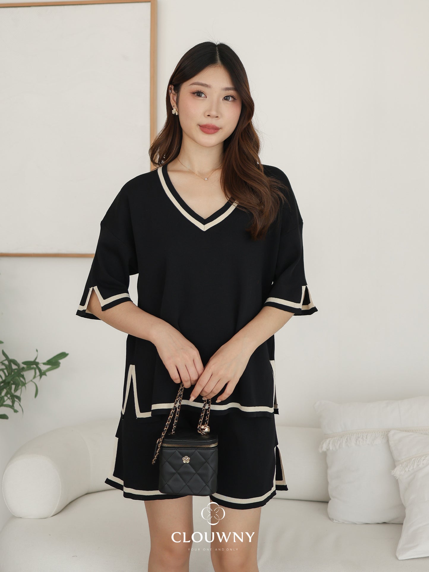 Gale Vneck Knit Set - Black