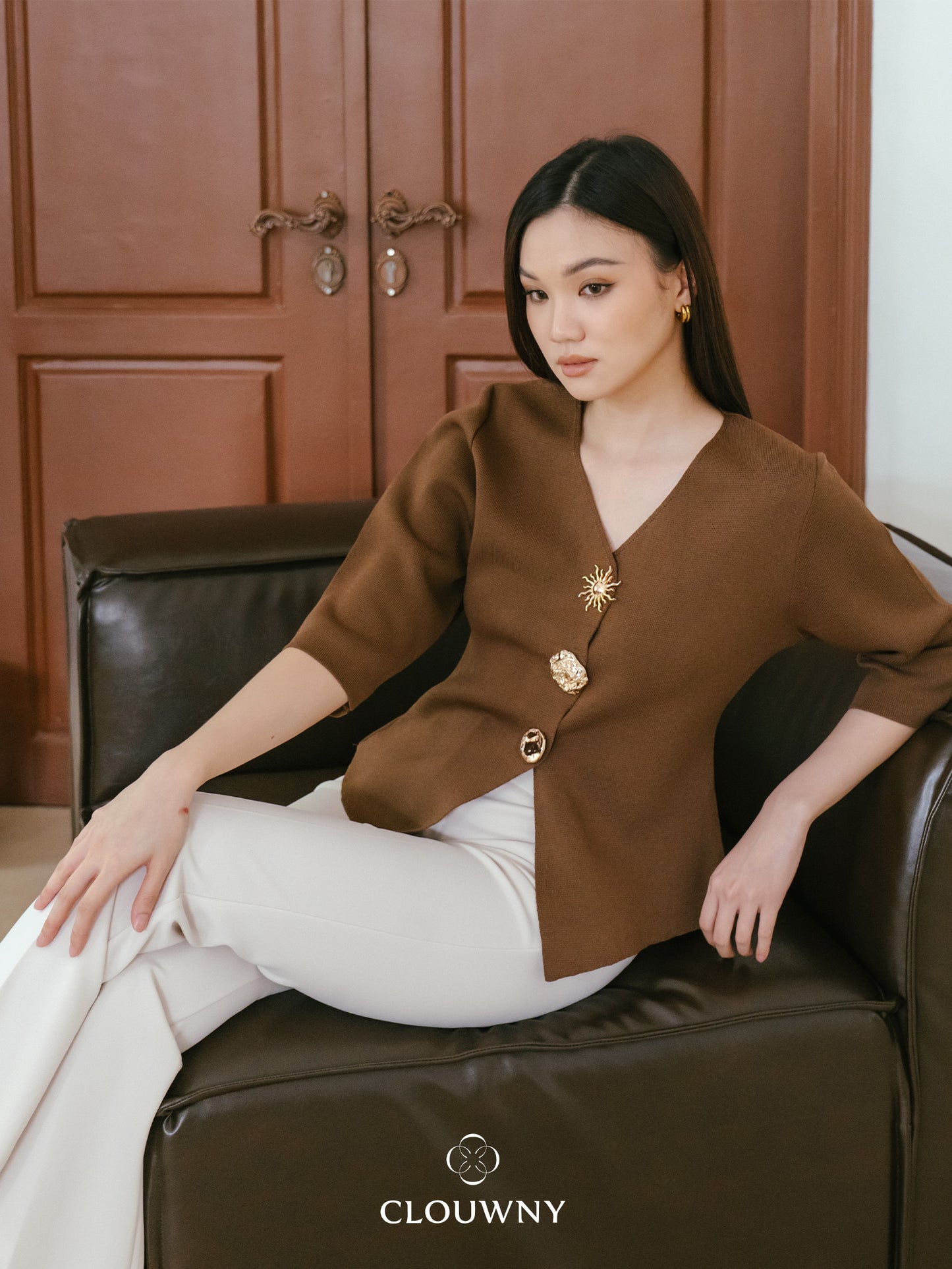 Helios Midisleeve Top - Coffee