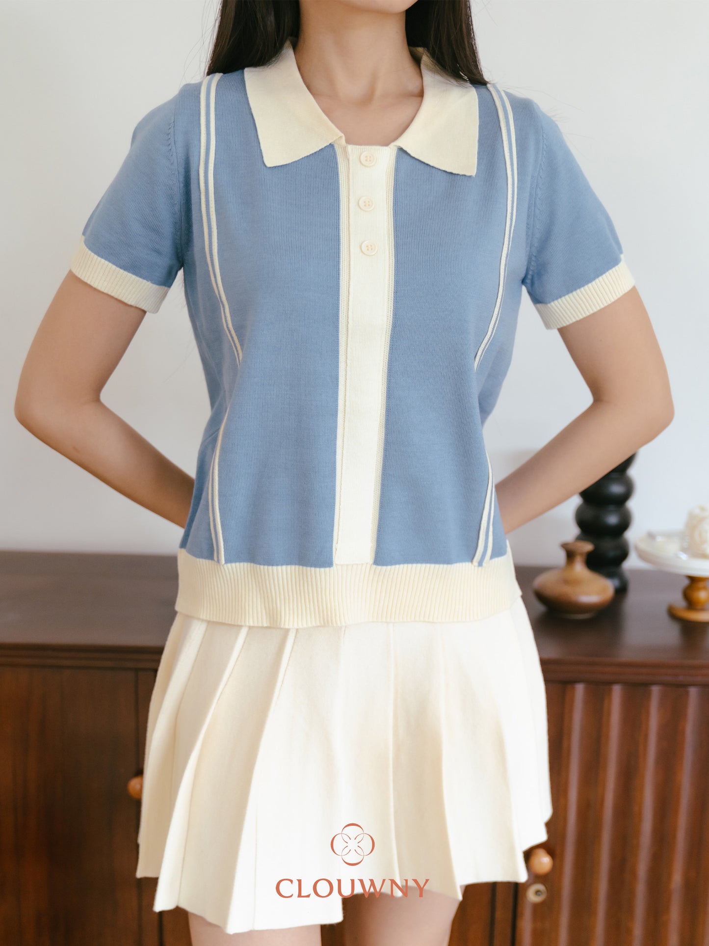 Maina Triple Button Knit Top - Blue