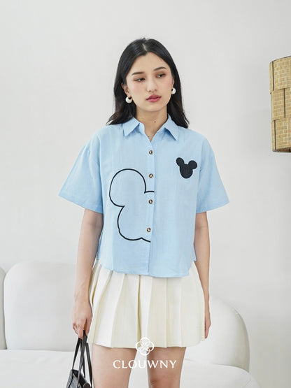 Mouse Button Cotton Shirt - Blue