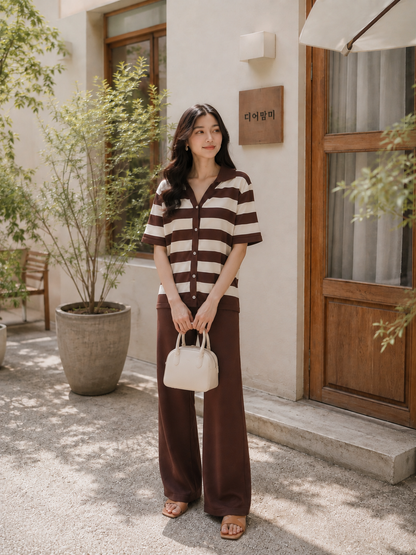 Esme Stripes Knit Set - Coffee