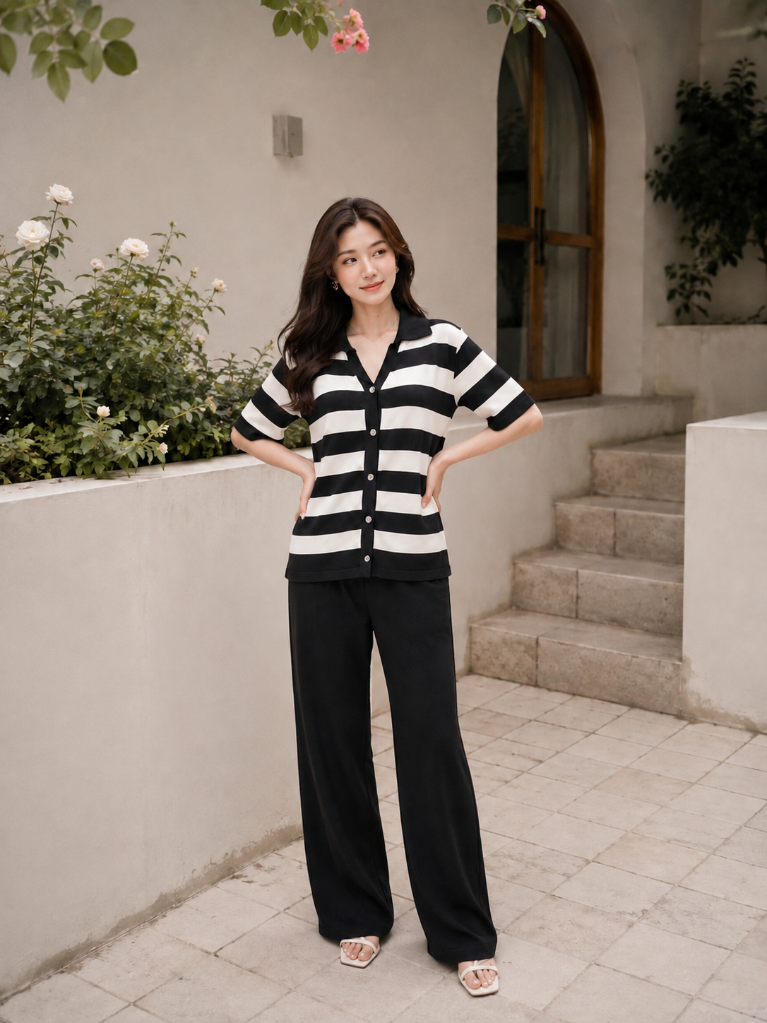 Esme Stripes Knit Set - Black