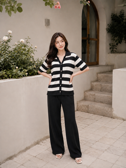 Esme Stripes Knit Set - Black