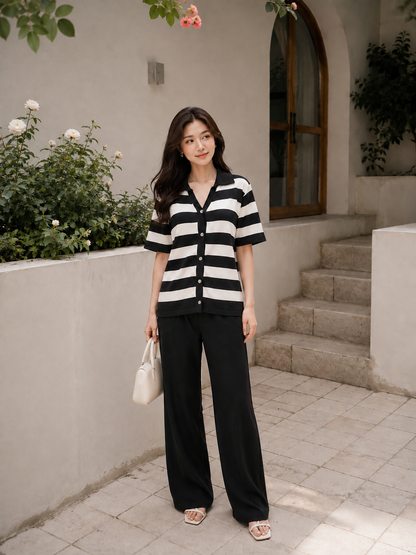 Esme Stripes Knit Set - Black