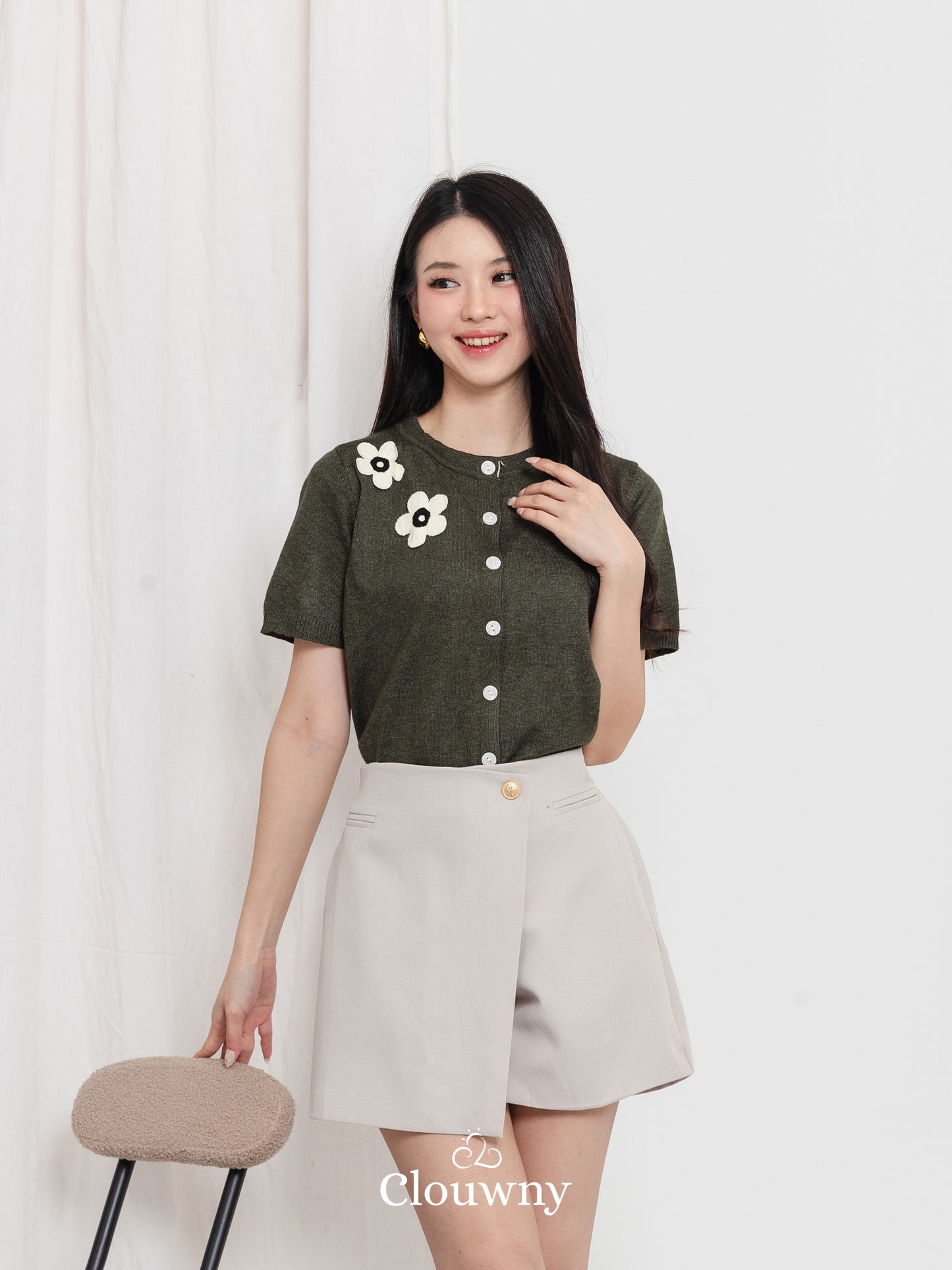 Alen Flower Knit Top - Army