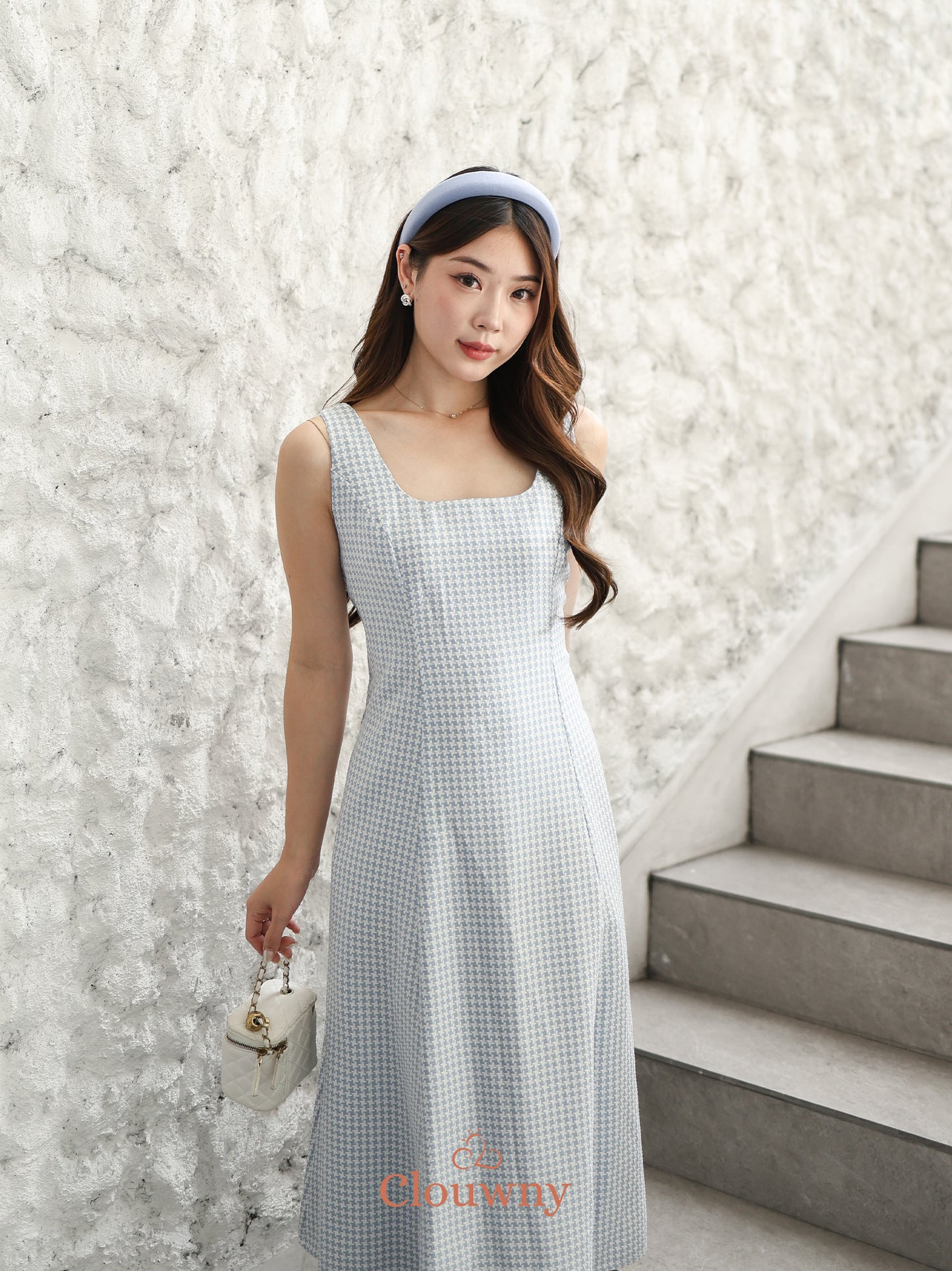 Callaia Houndstooth Dress - Blue